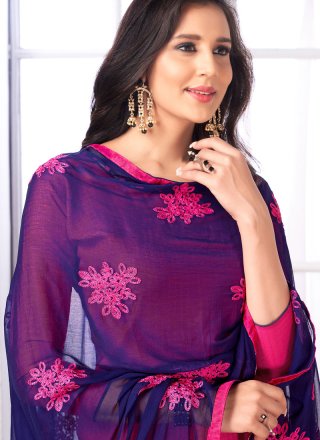 Cotton   Hot Pink Embroidered Churidar Suit