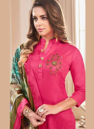Cotton   Pink Print Work Churidar Suit