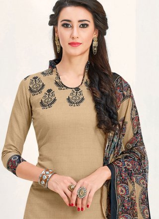 Cotton   Printed Beige Punjabi Suit
