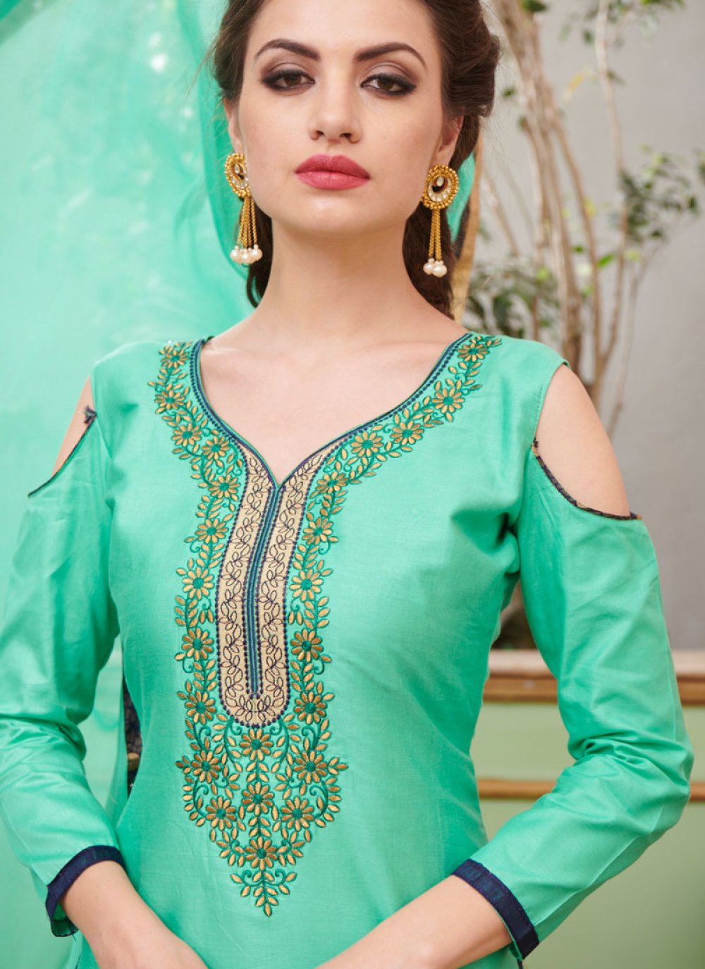 Buy Cotton Sea Green Punjabi Suit Online