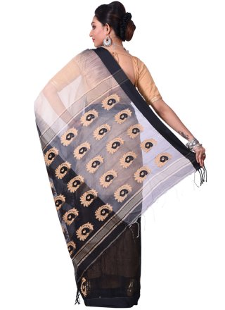 Cotton Silk Beige and Black Traditional  Saree