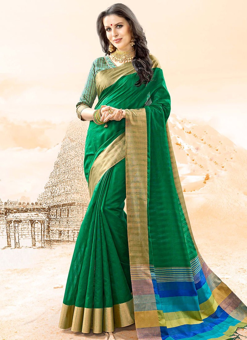 Buy Cotton Silk Green Traditional Saree Online 1961