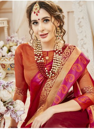 Cotton Silk Red Woven Designer Traditional Saree