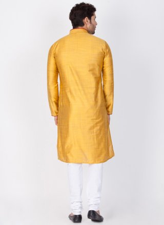Cotton Silk Yellow Plain Kurta Pyjama