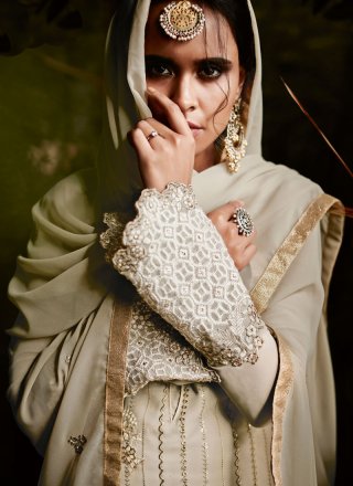 Cream Faux Georgette Designer Pakistani Suit