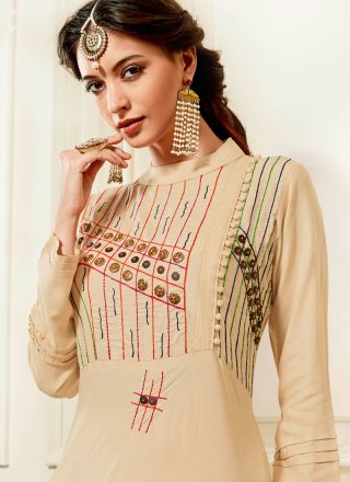 Cream Rayon Party Wear Kurti