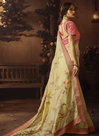Designer Traditional Saree Embroidered Art Silk in Yellow