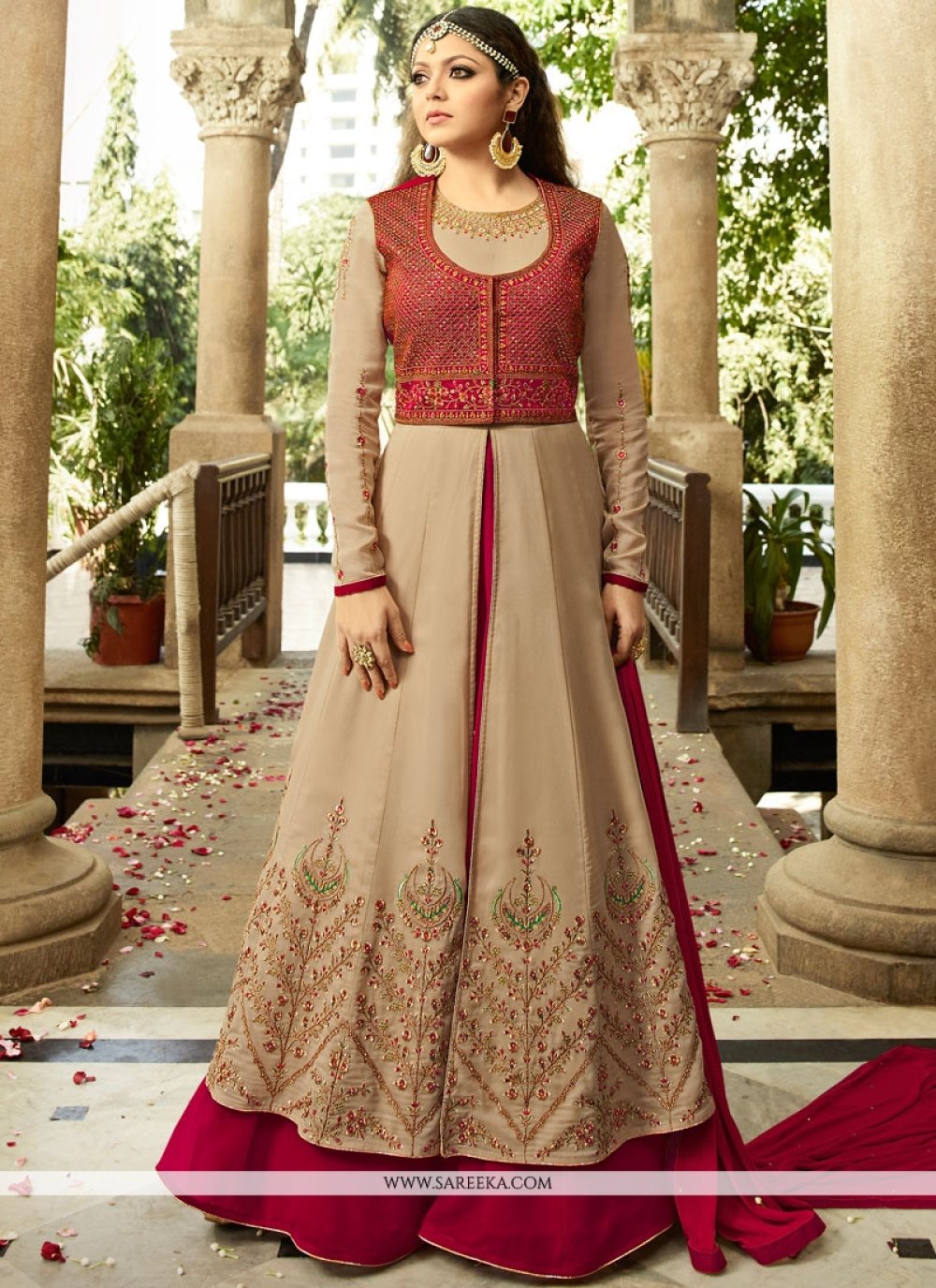 drashti dhami beige embroidered anarkali suit