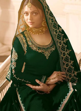 Drashti Dhami Faux Georgette Green Resham Designer Pakistani Suit