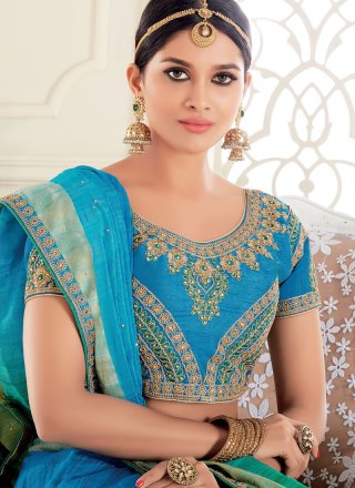Embroidered Art Silk Shaded Saree in Blue and Green