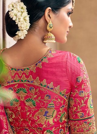 Embroidered Banarasi Silk Rose Pink Trendy Saree