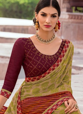 Embroidered Brasso Classic Saree in Green