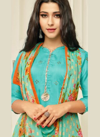 Embroidered Chanderi Cotton Churidar Suit