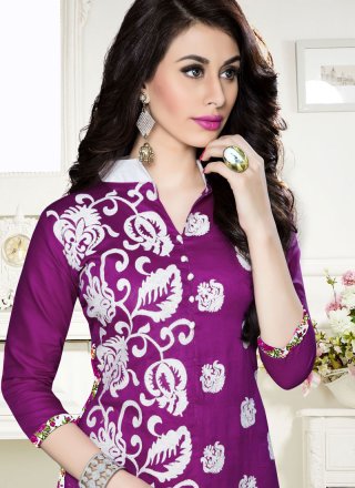 Embroidered Cotton   Churidar Salwar Suit in Magenta