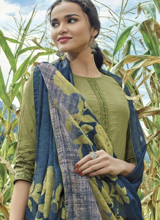 Embroidered Cotton Lawn Designer Suit in Green