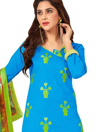 Embroidered Cotton   Salwar Suit in Blue