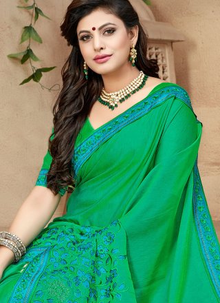 Embroidered Crepe Silk Designer Traditional Saree in Green