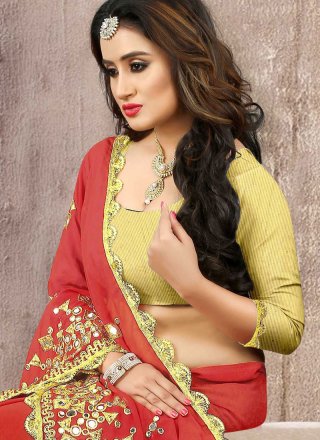 Embroidered Faux Georgette Designer Saree in Red