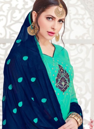 Embroidered Sea Green Silk Churidar Salwar Suit