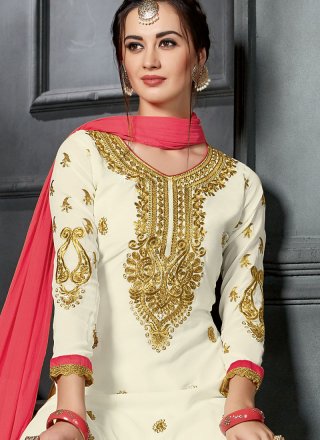 Embroidered White Designer Palazzo Suit 