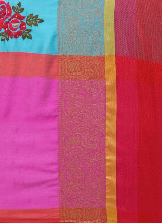 Embroidered Work Art Silk Cotton Casual Saree