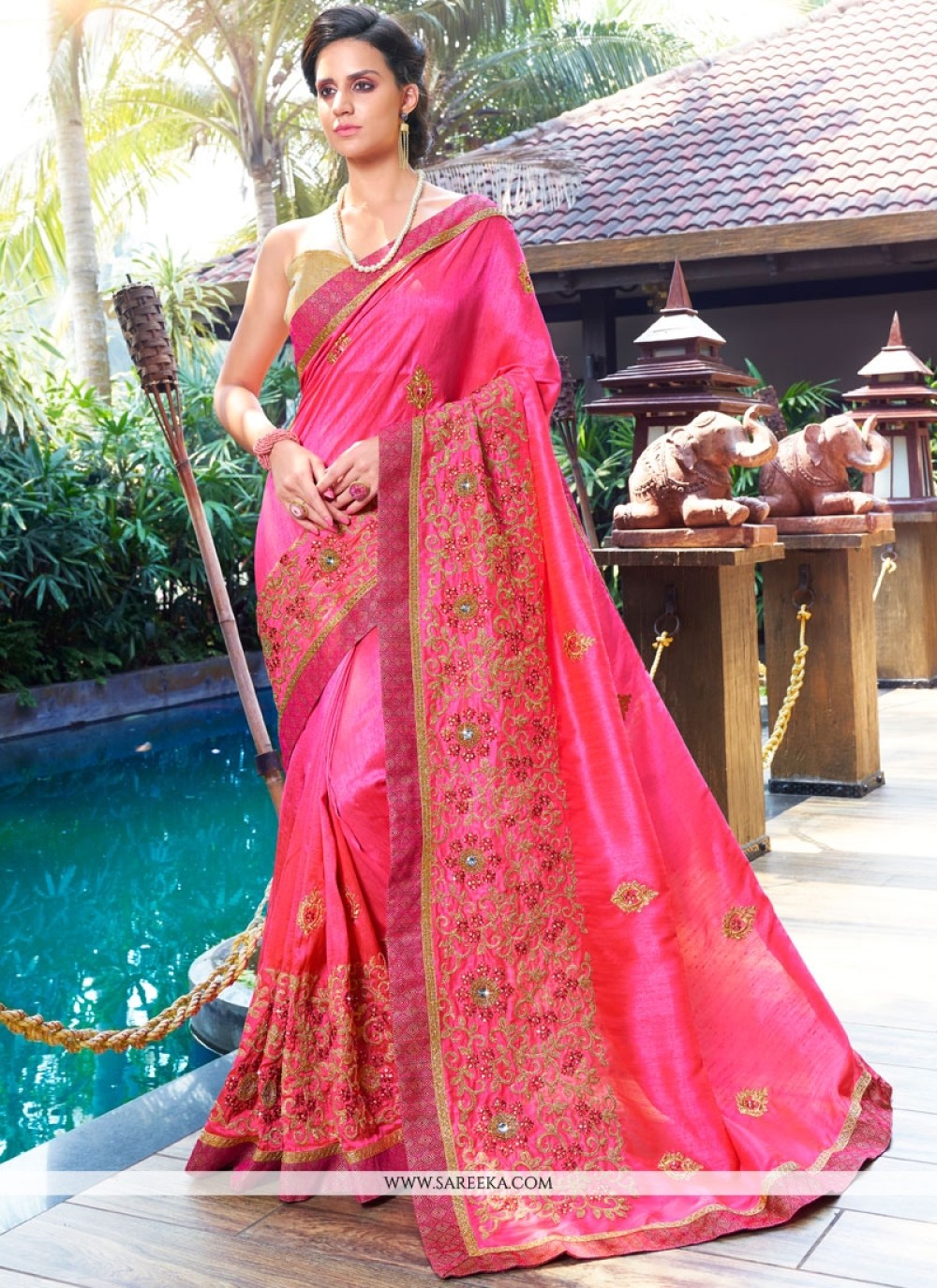 Embroidered Work Art Silk Designer Traditional Saree