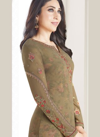 Embroidered Work Brown Faux Georgette Designer Straight Suit