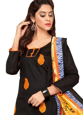 Embroidered Work Cotton   Black Salwar Suit