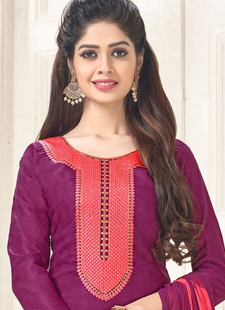 Embroidered Work Cotton   Churidar Suit