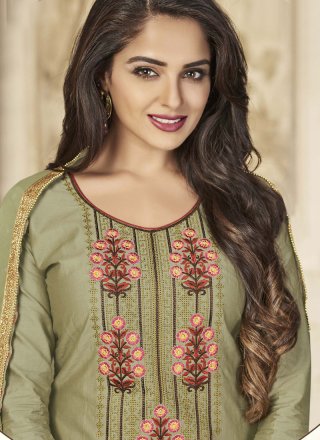 Embroidered Work Green Designer Patiala Suit