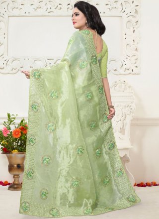 Embroidered Work Green Saree