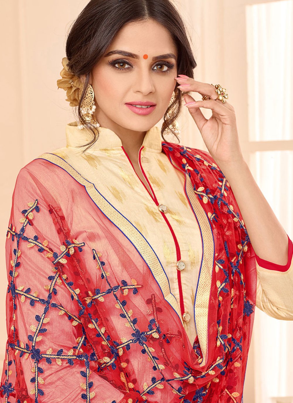 Buy Online Embroidered Work Jacquard Churidar Suit 76819