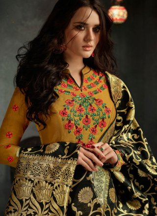 Embroidered Work Mustard Rayon Floor Length Anarkali Suit