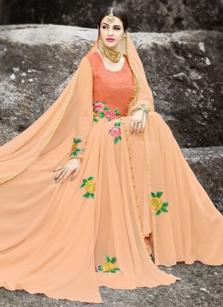 Embroidered Work Peach Faux Georgette Floor Length Anarkali Suit