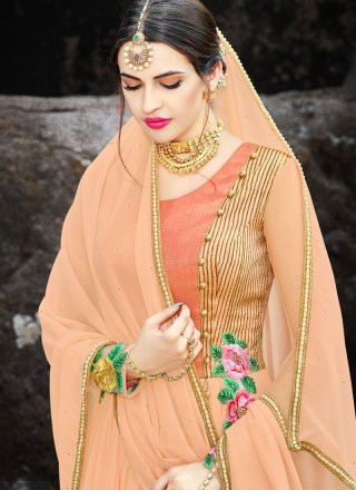 Embroidered Work Peach Faux Georgette Floor Length Anarkali Suit