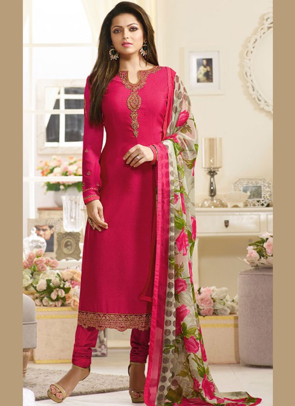 Buy Embroidered Work Pink Churidar Salwar Suit Online : 83399