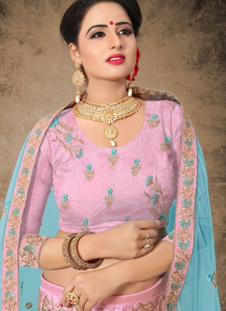 Embroidered Work Pink Malbari Silk  Lehenga Choli