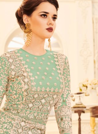 Embroidered Work Sea Green Faux Georgette Floor Length Anarkali Suit