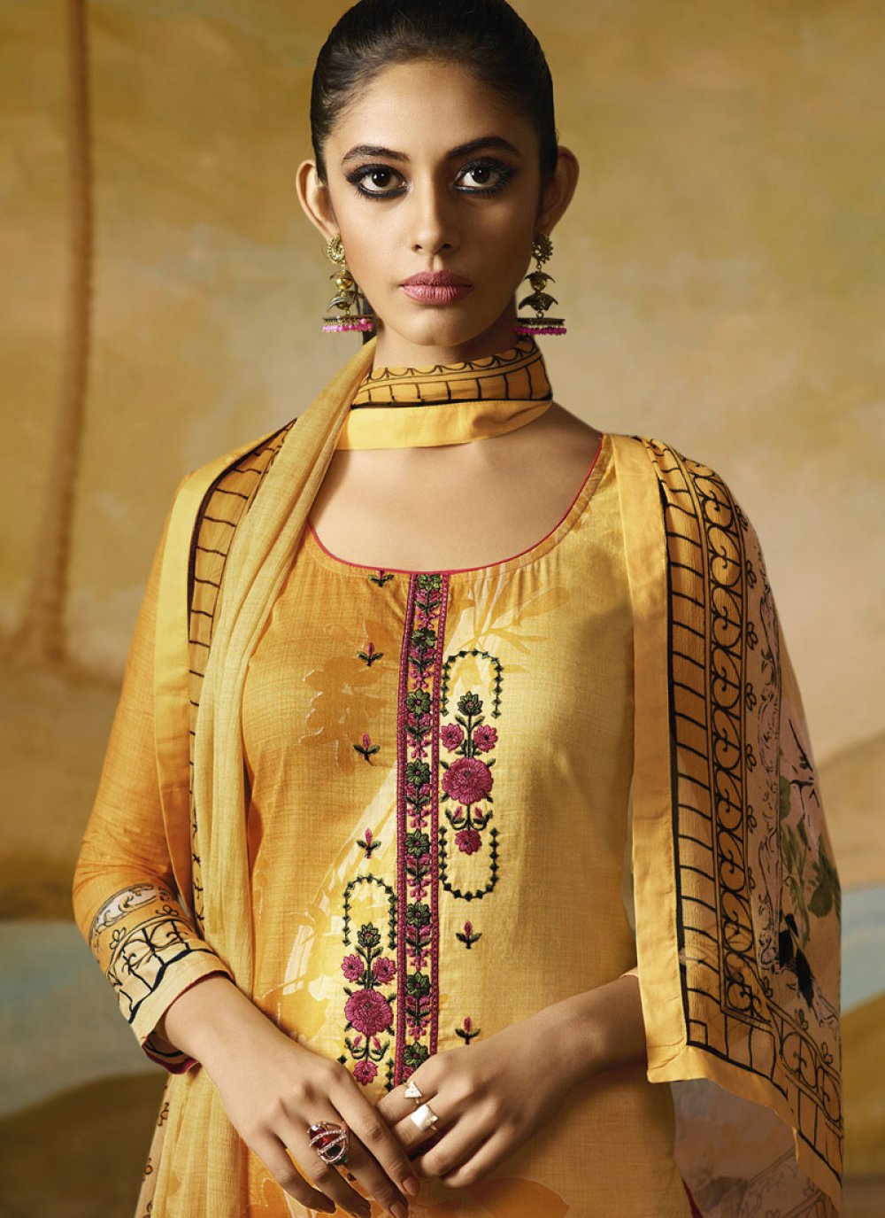 embroidered yellow designer palazzo suit 87541 0