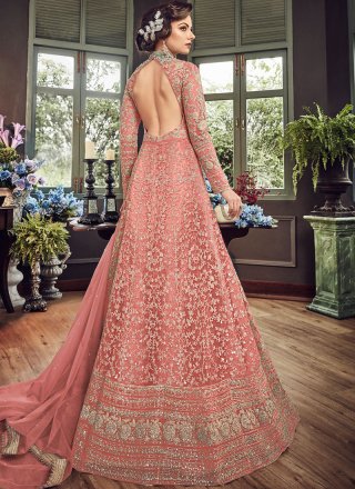 Fancy Fabric Embroidered Pink Floor Length Anarkali Suit