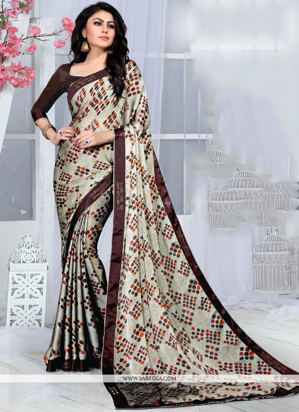 Buy Fancy Fabric Multi Colour Print Work Printed Saree | Designer Sarees