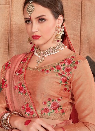 Fancy Fabric Peach Embroidered Work Classic Saree