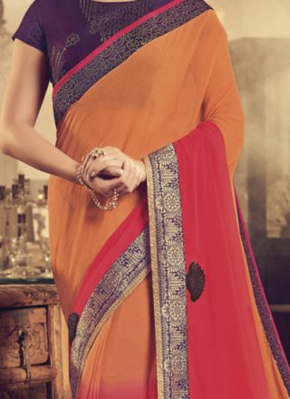 Faux Chiffon Embroidered Work Shaded Saree