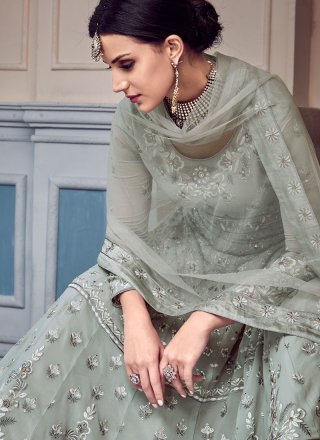 Faux Georgette Anarkali Salwar Suit in Grey