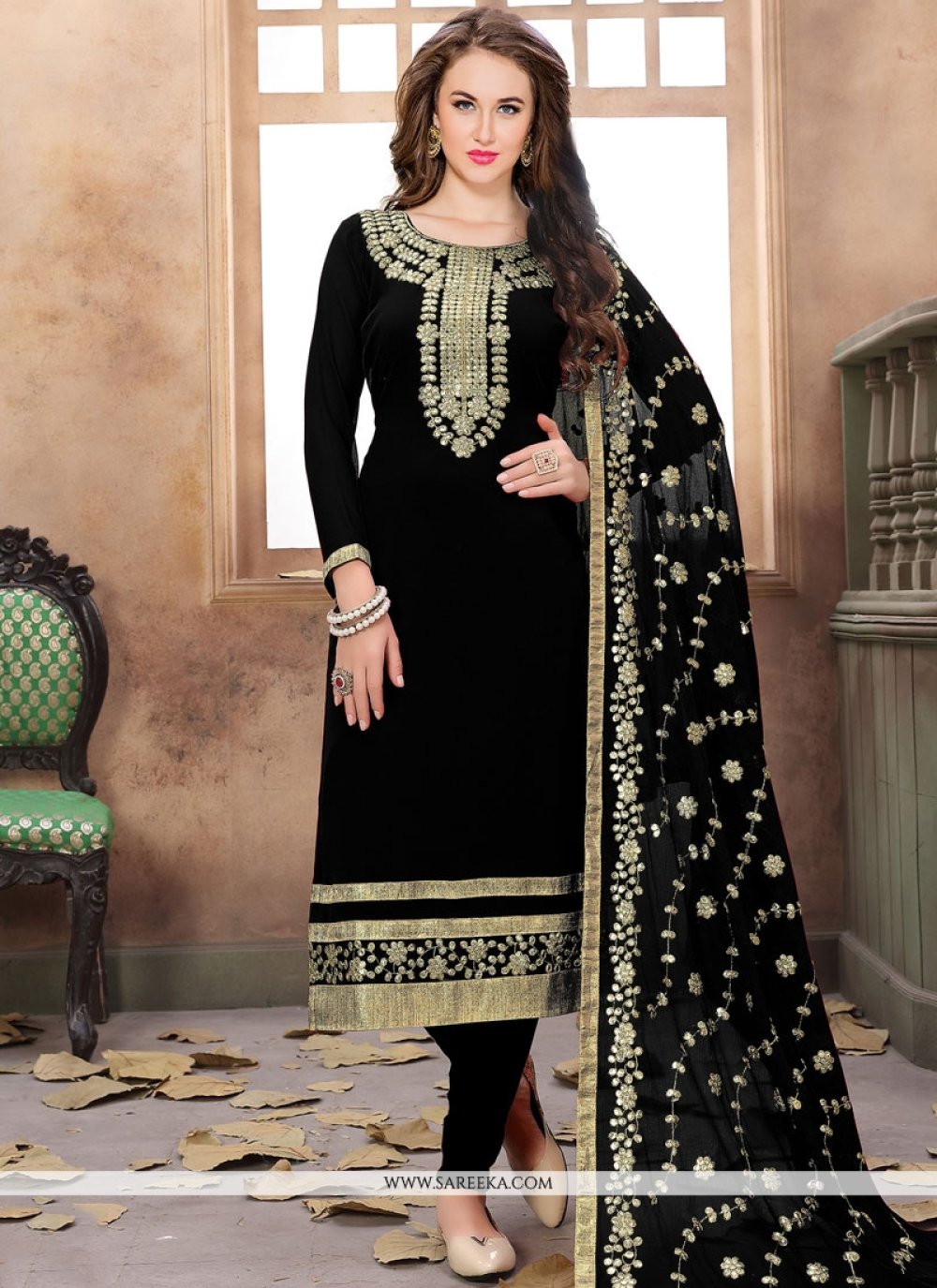 Black colour churidar top designs