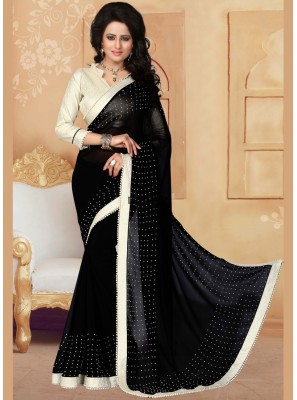 Faux Georgette Black Moti Work Saree