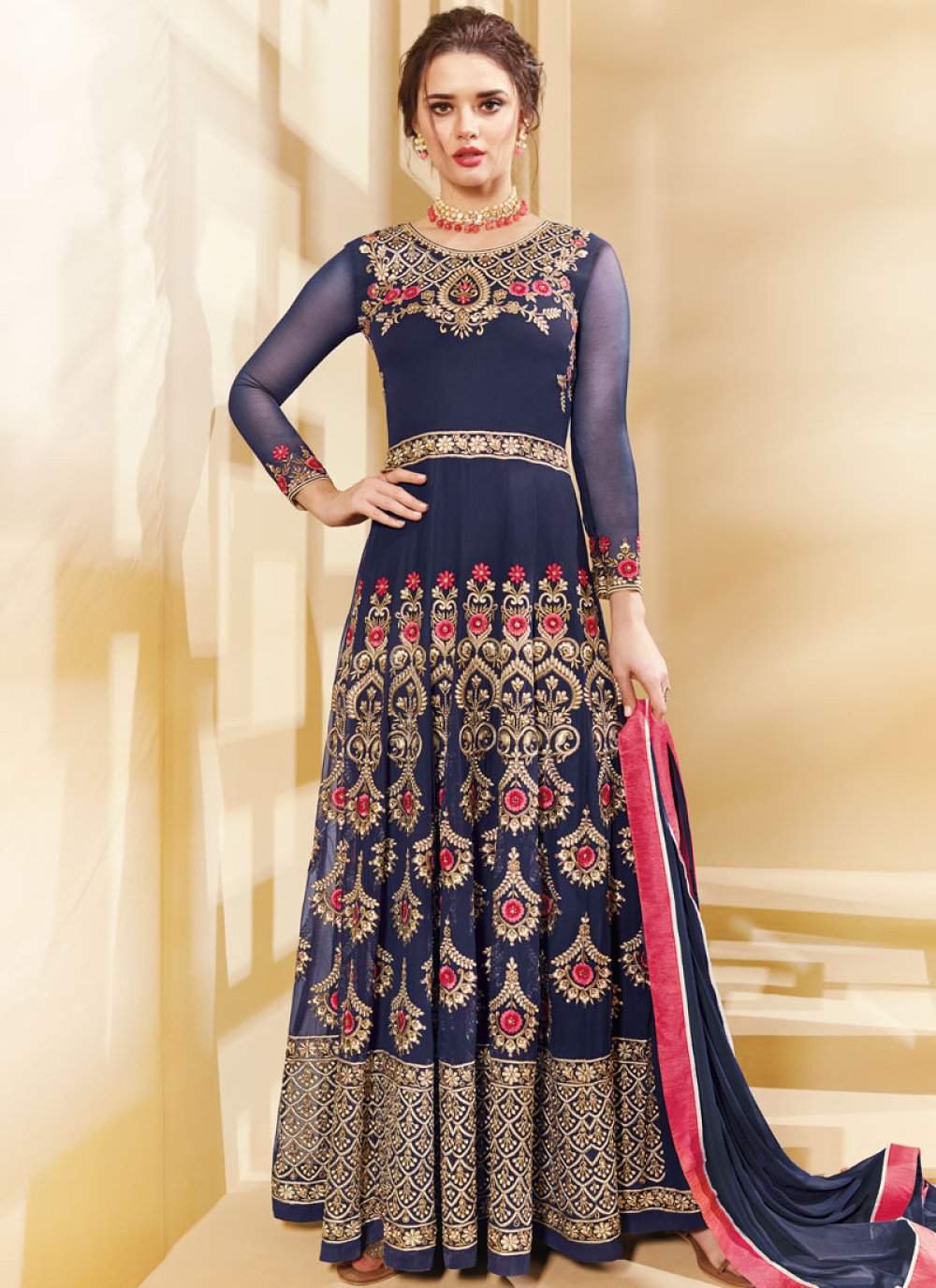 designer turquoise georgette floor length anarkali suit