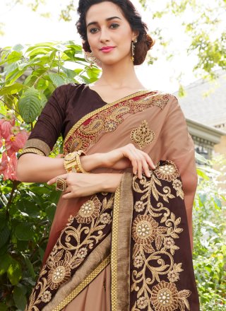 Faux Georgette Brown Shaded Saree