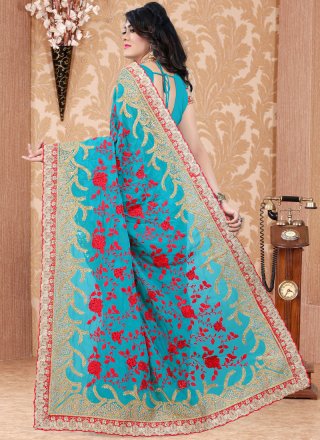 Faux Georgette Embroidered Work Classic Saree