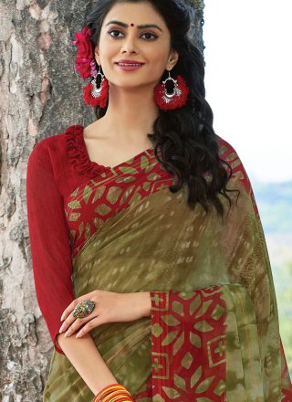 Faux Georgette Multi Colour Print Work Casual Saree